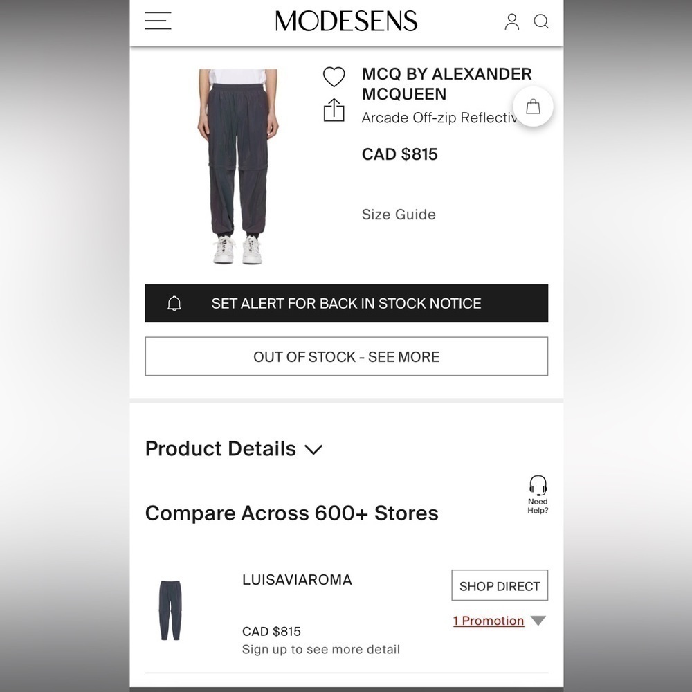 MCQ Alexander McQueen Arcade Off-Zip Reflective Track Pants Silver Mens Jogger L - Picture 14 of 14